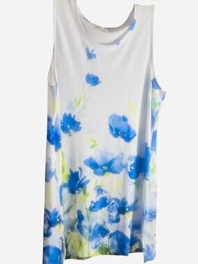 Erin London Sleeveless Floral Blue and White Tunic Size Medium